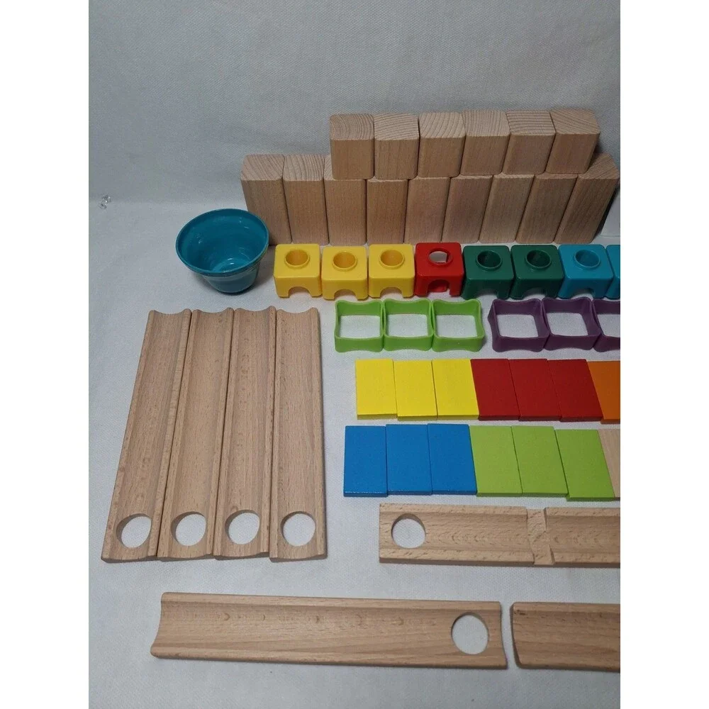 Hape Marble Run Race Track Wooden DIY Marble Run Set Dominoes 81 Pieces
